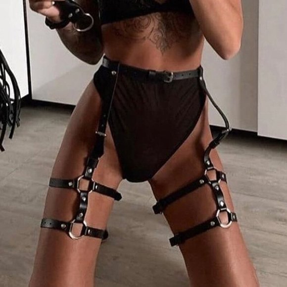 BDSM Chest Leg Straps Harness Panty Women Men Leather Belt Kink Straps - Picture 14 of 17